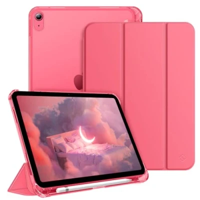 Afbeelding van Fintie beschermhoes voor iPad 10 generatie 2022, 10,9 inch, met penhouder, ultradunne en lichte transparante achterkant automatische slaap /waakfunctie, roze