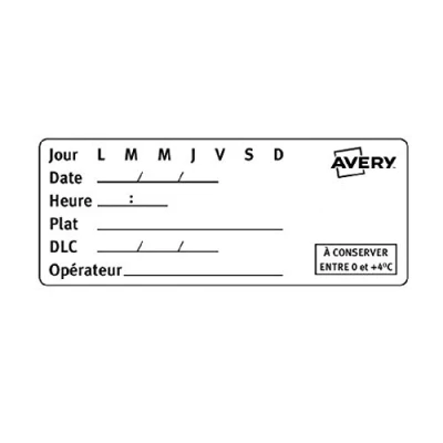 Afbeelding van AVERY, rol van 300 voorbedrukte voedseletiketten voor traceerbaarheid voedsel, verwijderbare lijm, 98 x 40 mm