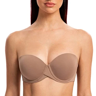 Afbeelding van MELENECA Dames push up met beugels, gevormd, strapless beha, Bruin
