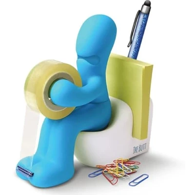 Afbeelding van The Butt Office Supply Station Plakbandhouder inclusief rol Plakband en paperclips, blauw
