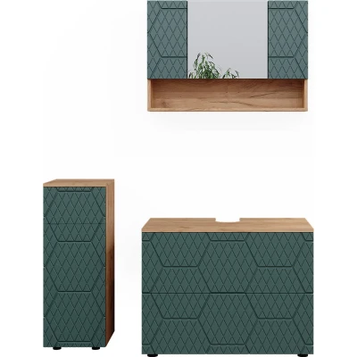 Afbeelding van Vicco Badkamermeubel set Irma, Groen/Krachtige eik goud, 3 delig, met ladeblok en midi element