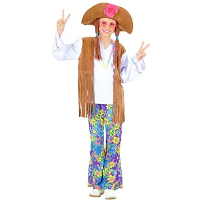 Afbeelding van Widmann Hippie Kostuum Meisje Woodstock Love And Peace Multicolor Maat 158 Carnavalskleding Verkleedkleding