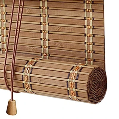 Afbeelding van Retro rolgordijn, bamboe, ondoorzichtig, 60% verduisteringsrolgordijn, vouwgordijn, natuurlijk hout, inkijkbescherming, zijkoord, voor ramen en deuren, verstelbaar, 120 x cm (47 47 inch)