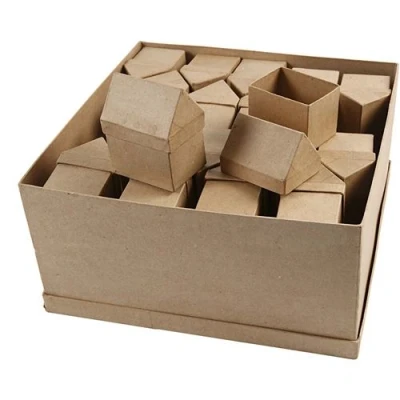 Image de Creotime décoration Maisons en papier mâché 10,5 cm marron 40 pièces