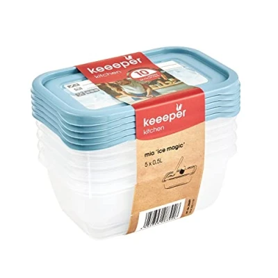 Image de keeeper Mia Magic Ice Lot de 5 boîtes congélation, avec couvercle réinscriptible, x 500 ml, 15,5 10,5 6 cm, bleu nordique
