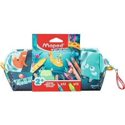 Afbeelding van Maped JUNGLE FEVER Stoffen pennenetui Early Age etui met kleurgereedschap 12 kleurpotloden + viltstiften Wasbaar voor kinderen vanaf 2 jaar