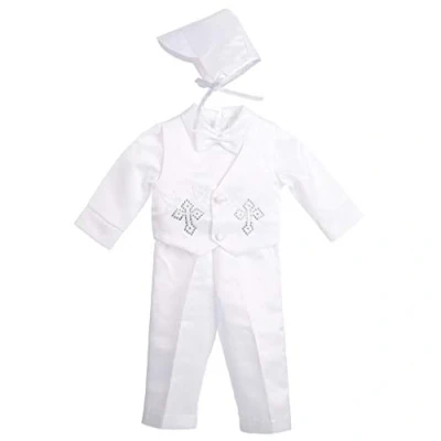 Afbeelding van Lito Angels Doopkleding voor baby&#039;s, jongens, wit, 5 delig, met muts, korte mouwen/lange mouwen, A wit (lange mouwen)