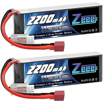 Afbeelding van Zeee 2S Lipo batterij 2200 mAh 7,4 V 50 C RC met T aansluiting voor FPV Racing Drones Racefiets Quadcopters Vliegtuig Helikopter Boot Auto (2 pakketten)