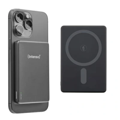 Afbeelding van (Intenso) MW5000 Powerbank 5.000 mAh Li Po geschikt voor MagSafe Draadloos &amp; USB C 20W PowerDelivery grijs