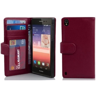Afbeelding van Cadorabo Hoesje geschikt voor Huawei ASCEND P7 in BORDEAUX PAARS Beschermhoes met magnetische sluiting en 3 kaartsleuven Book Case Cover Etui