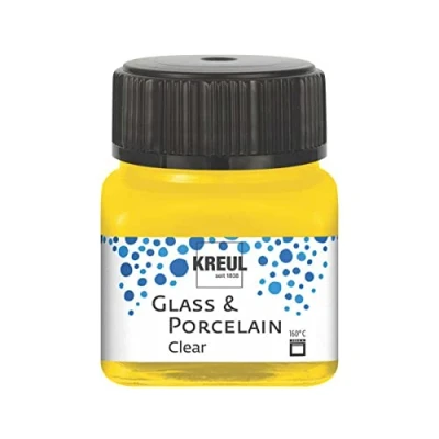 Afbeelding van KREUL 16202 Glass &amp; Porcelain Clear zonnegeel, in 20 ml glas, transparante verf voor glas en porselein op waterbasis, sneldrogend, transparant
