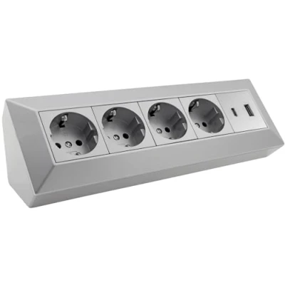 Afbeelding van ChiliTec 4 voudig USB A C PD hoekstekkerdoos zilver/grijs