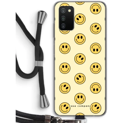 Afbeelding van hoesje met Koord geschikt voor Samsung Galaxy A03S Smiley N2 Telefoonhoesje Zwart Bescherming aan alle Kanten en Over de Schermrand