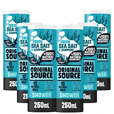 Afbeelding van Original Source 6 x 250 ml douchegel met zeezout en crisis, veganistisch,