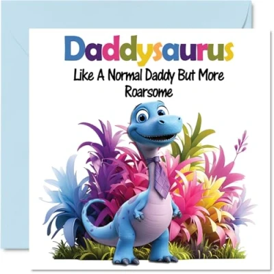 Afbeelding van verjaardagskaart voor papa brullende Daddysaurus van zoon dochter 145 mm x mm, dinosaurus verjaardagskaarten
