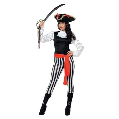 Afbeelding van Smiffy&#039;s Piraat &amp; Viking Kostuum Meedogenloze Enter Vrouw Zwart / Wit Large Carnavalskleding Verkleedkleding