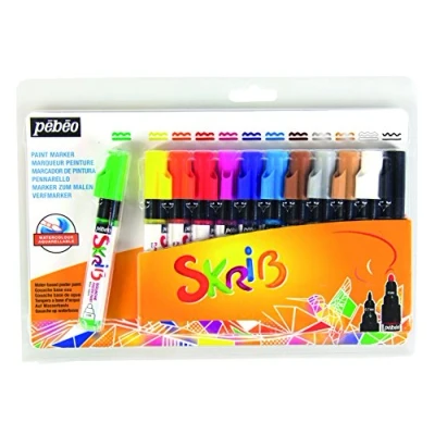 Afbeelding van Pébéo 604105 Set Schrib Paint 12 Markers, Gouache, regenboogkleur, 18,3 x 2,1 25,7 cm