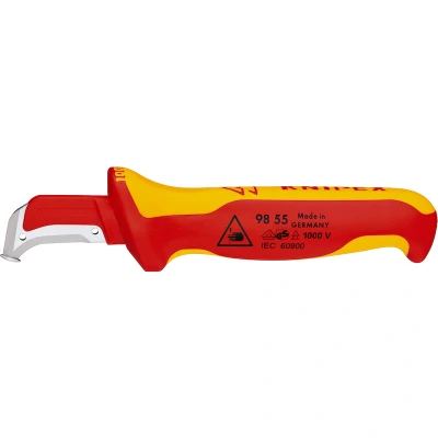 Image de KNIPEX 98 55 SB couteau à câble avec sabot coulissant isolé poignées plusieurs composants, testé VDE 180 mm
