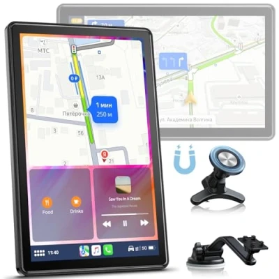 Afbeelding van Volam Carplay 8 inch display met Android auto, oosters en verticaal display, magnetische houder, upgrade 2024, draagbaar autodisplay, navigatie, spraakbediening, link