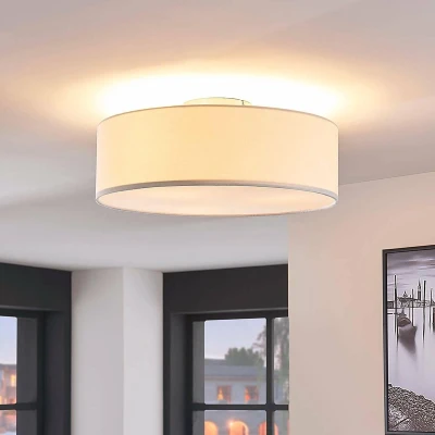 Afbeelding van Lindby plafondlamp 3lichts Stof, metaal H: 17 cm E27 crème, wit, mat nikkel