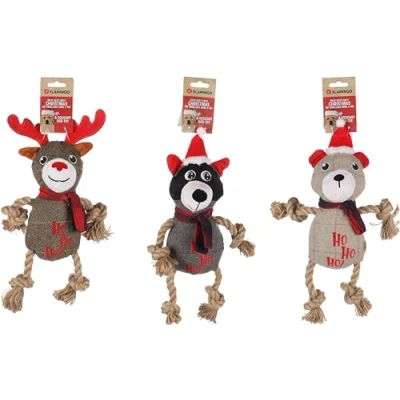 Afbeelding van Flamingo Beta Speelgoed Honden Kerst Hs Dier+touw Assortiment 1st