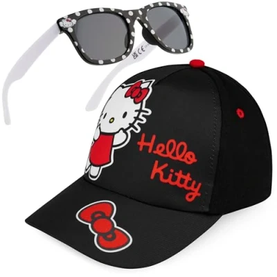 Afbeelding van Get Trend Pet voor meisjes en zonnebril kinderen, UV400 bescherming, Zwart Hello Kitty, Eén maat