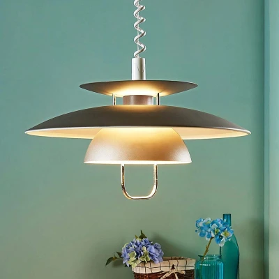 Afbeelding van Lindby hanglamp 1licht Metaal E27 grijs, wit
