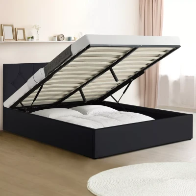 Image de Lit coffre double AUSTIN avec sommier 160 x 200 CM PVC noir