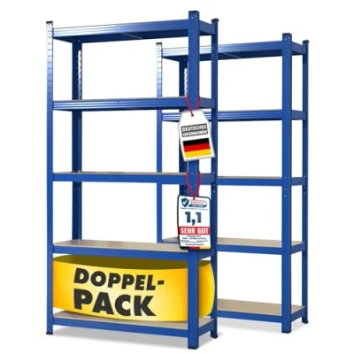 Afbeelding van Floordirekt Set van 2 zware rekken Blauw 180 x 90 40 cm 5 verstelbare planken (Lakota)