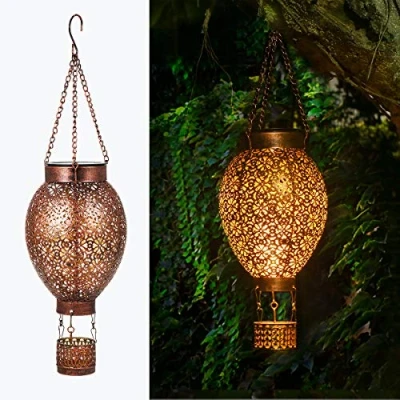 Afbeelding van Joycreator zonne lantaarn voor buiten, led, metaal, hangend, met IP65 waterdicht, tuindecoratie, op energie, tuin, balkon, terras, kerstdecoratie (heteluchtballon)
