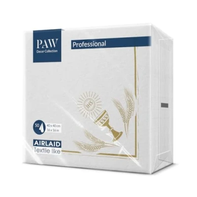 Afbeelding van PAW Serviette de Table Papier Airlaid (40 x 40 cm) I 50 Pièces Parfait pour la Communion, Confirmation, le Baptême Serviettes en Tissu Mon Or Première Communion