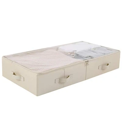 Afbeelding van AMX Ruime Zichtbare Deksels Onder bed Opbergbakken voor Schoenen, Dekens, Lakens georganiseerd, Eenvoudig te monteren, Beige