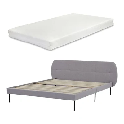 Afbeelding van Gestoffeerd bed Porvoo met bedbodem en matras 160x200 cm grijs [en.casa]