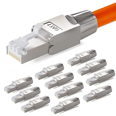 Afbeelding van hb digital Set van 12 CAT.7 RJ 45 NS 7 netwerkstekkers naar snijaansluiting (LSA) Vergulde contacten Gigabit LAN connector Gereedschapsloos krimpen voor patchkabel CAT8 CAT7 CAT6a DSL Internet STP installatiekabel