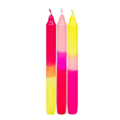 Afbeelding van Talking Tables Set van 3 conische kaarsen zonder geur, neonroze, oranje en geel, 20 cm