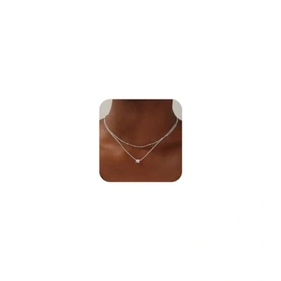 Afbeelding van TINGN Halsketting voor dames met letters, verguld 14 karaat witgoud, klein monogram in zilver, dubbele ketting, letters A tot Z, ketting tienervrouwen en meisjes, Goud