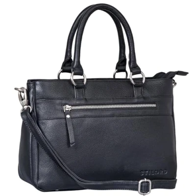 Afbeelding van STILORD Frauke Handtas van echt leer voor dames, schoudertas, vintage, handtas, zwart.
