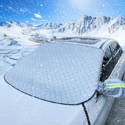 Afbeelding van Jsdoin voorruitafdekking auto, met zijspiegelafdekking, winter, zonwering, voorruitafdekking, afdekking 9 magnetische bevestigingen, opvouwbaar, voor auto/SUV&#039;s (157 x 126 cm)