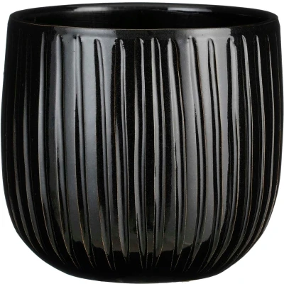 Afbeelding van Mica Decorations Plantenpot keramiek zwart glans D21H19 cm
