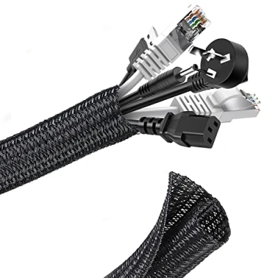 Afbeelding van Romon 3 m kabelafdekking, 13 22 mm, verstelbaar, gevlochten kabelmantel, uitbreidbare kabelopslag, bescherming van de kabelafdekking voor auto /tv/pc/USB/audio/video