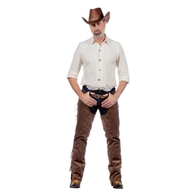 Afbeelding van Wilbers &amp; Cowboy Cowgirl Kostuum Beige Blouse Clay White Man Wit / Maat 50 Carnavalskleding Verkleedkleding