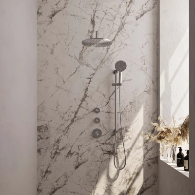 Afbeelding van Brauer Brushed Edition Regendouchesets inbouw hoofddouche 30cm Wandarm glijstang met inbouwdeel Gladde knoppen handdouche Rond 1 stand