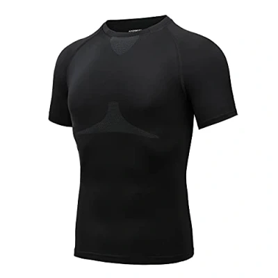 Afbeelding van AMZSPORT Heren compressieshirt korte mouwen sneldrogend 112012 zwart M,