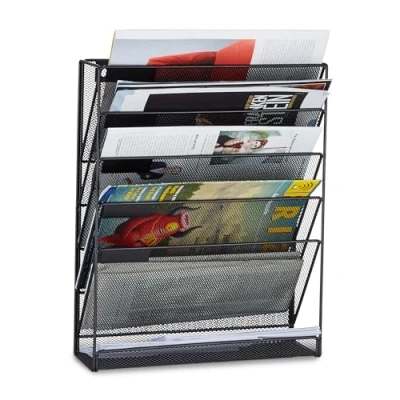 Afbeelding van Relaxdays tijdschriftenrek hangend staal magazinehouder muur deur zwart