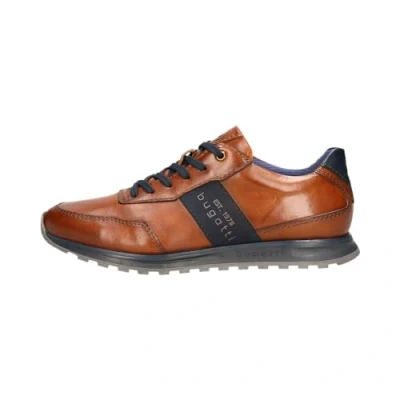 Afbeelding van bugatti Vollleder sneaker in zakelijke look met schriftzug aan de zijkant herensneakers, Cognac.