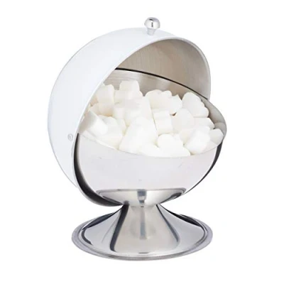 Afbeelding van Relaxdays suikerpot met deksel suikerpotje bonbonnière snoeppot rvs voorraadpot wit