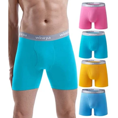 Image de wirarpa Lot de 4 caleçons boxeurs en coton extensible avec braguette ouverte et sans étiquette pour homme Jambe régulière, 00 multicolore8 4, S