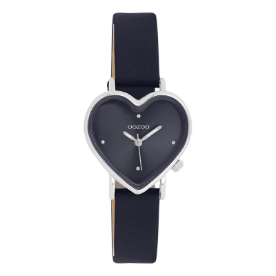 Afbeelding van OOZOO Timepieces Zilverkleurige horloge met donker blauwe leren band C11449