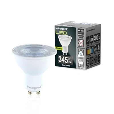 Afbeelding van Integral Ledlamp, GU10, 5 stuks, koudwit, 4000 K, 400 lm, 3,6 W (komt overeen met 50 W), niet dimbaar, energiebesparend en ideaal voor spots schijnwerpers in badkamers