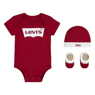 Afbeelding van Levi&#039;s Batwing Onesie HAT Bootie Unisex SET Geboortegeschenk voor kinderen, Maat: 50 68, red